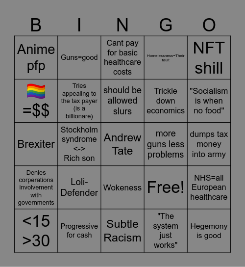 lib right bingo Card