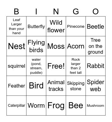 Nature Hike Bingo Card