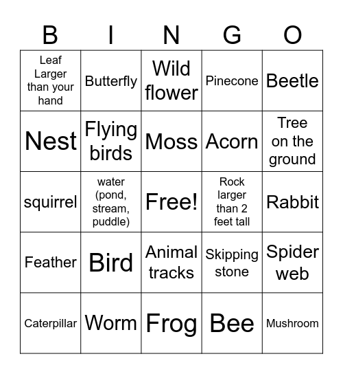 Nature Hike Bingo Card