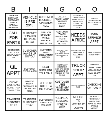 SERVICE BDC Bingo Card