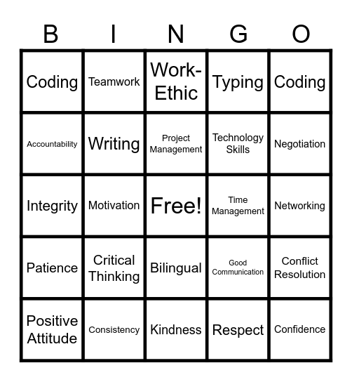 Hard Skills/Soft Skills Bingo Card