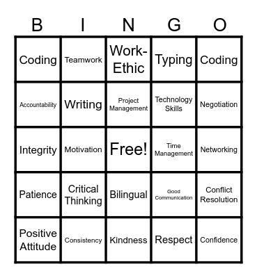 Hard Skills/Soft Skills Bingo Card