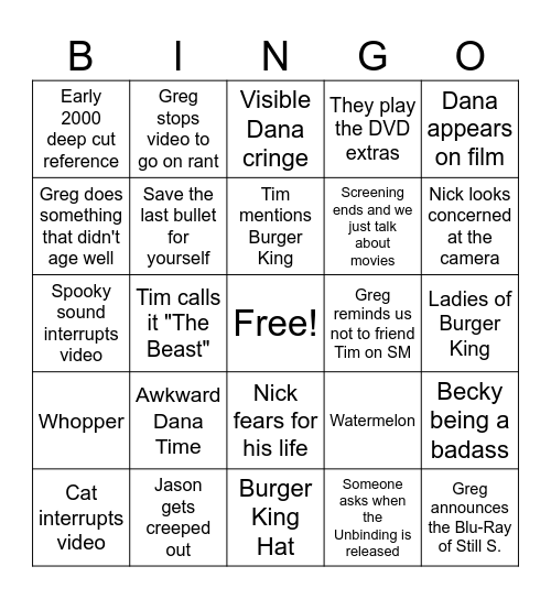 Still Searching Bingo Card