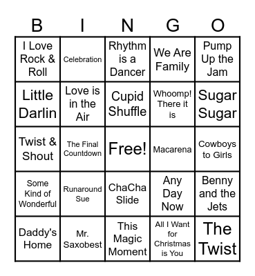Best of the 60's 70's 80's & 90's Bingo Card