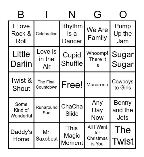 Best of the 60's 70's 80's & 90's Bingo Card