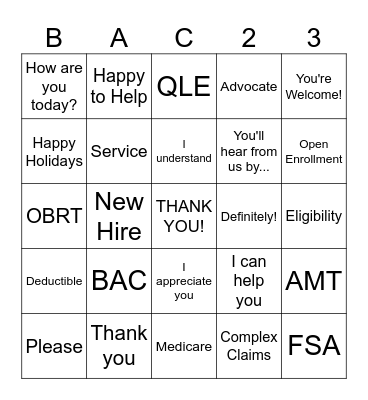 BAC Appreciation Week Bingo Card