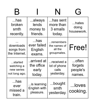 Verbs "Find someone who..." Bingo Card