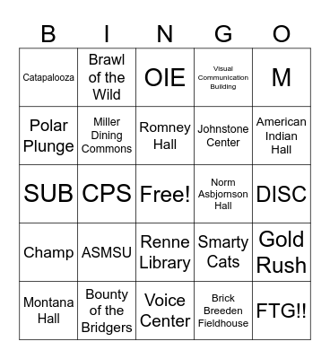 Bobcat Bingo Card