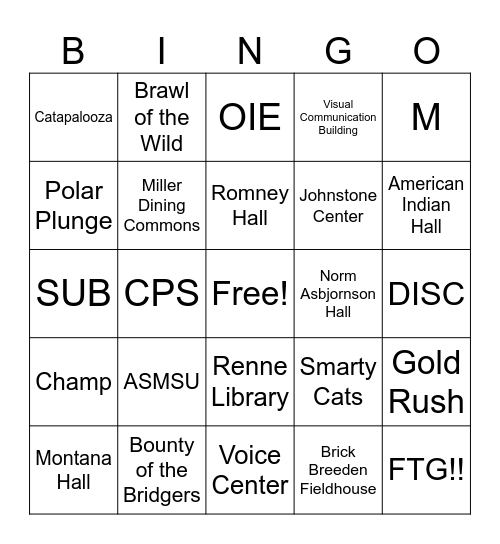 Bobcat Bingo Card