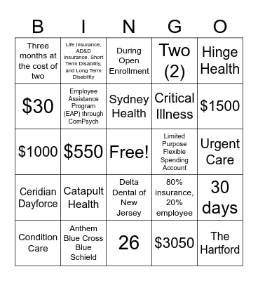 Open Enrollment Bingo Card