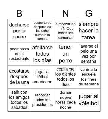 Verbos en el presente Bingo Card