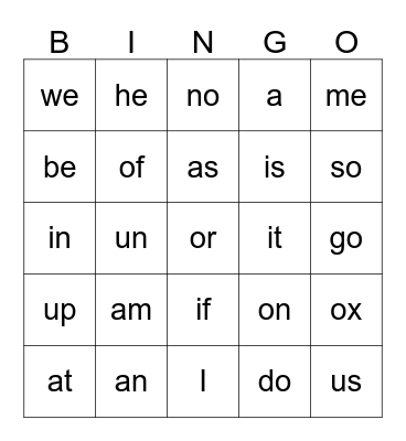 SIGHT WORDS Bingo Card