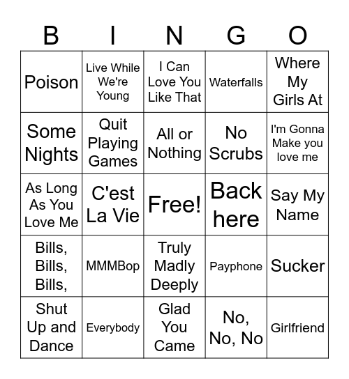 Boy/Girl Bands Bingo Card