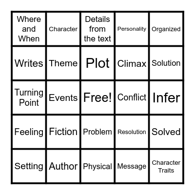 Fiction Vocabulary List 1 Bingo Card