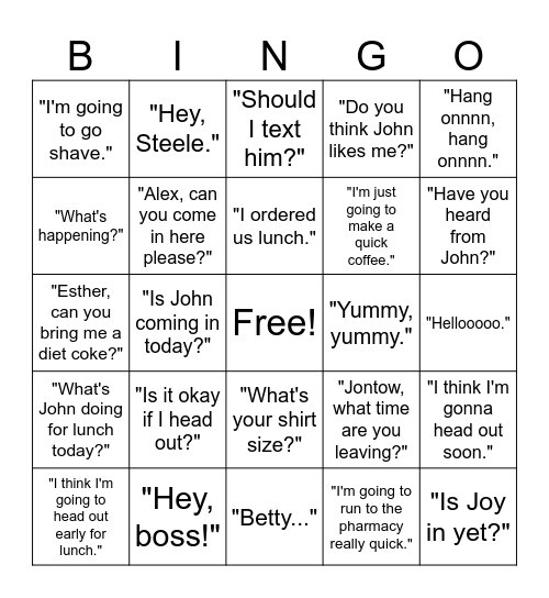 I'm Gonna Get Fired Bingo Card