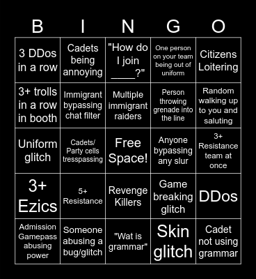 Papers Please Patrol Bingo Card