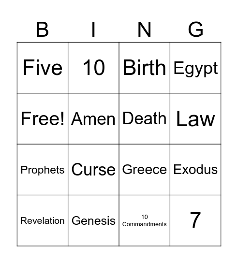 Bible Bingo Card