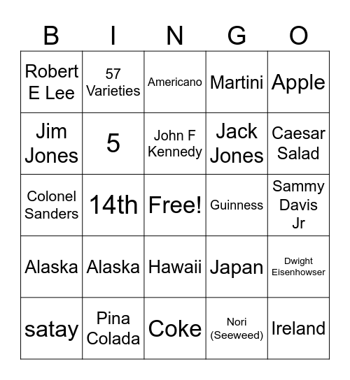 GM 1 0923 Trivia 1 line & 4 corners Bingo Card