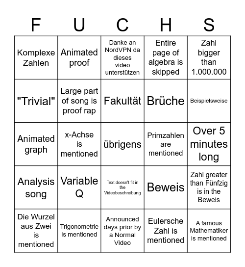 DorFuchs Bingo Card