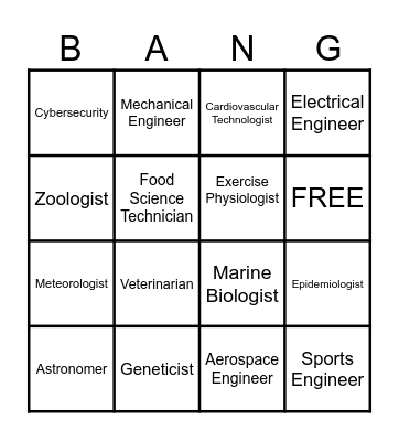 STEM Career BANG Bingo Card