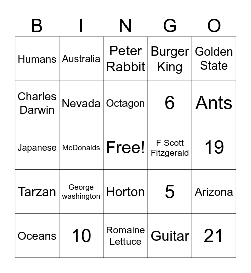 o923 Gm 5 Trivia 2 lines Bingo Card