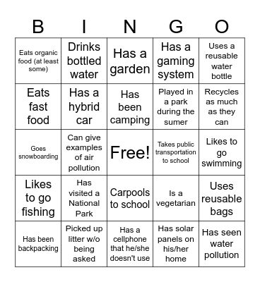 Environmental Science Icebreaker BINGO Card