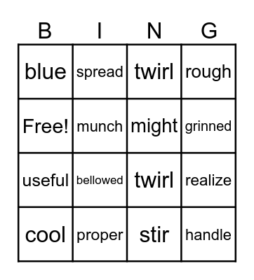 Vocabulary Bingo Card