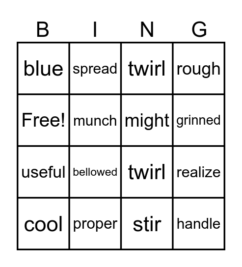 Vocabulary Bingo Card