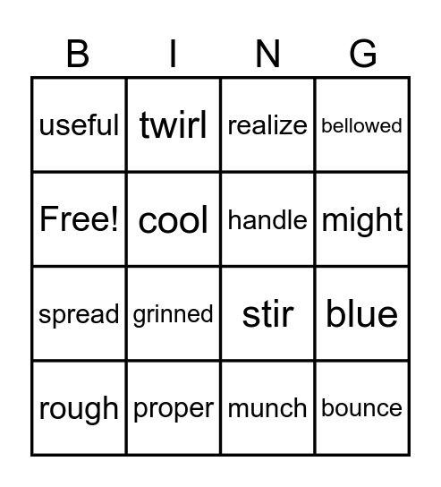 Vocabulary Bingo Card