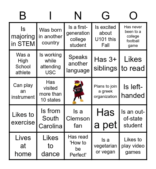 UNIV 101, 174 Bingo Card