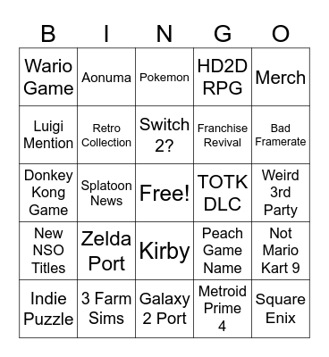 Nintendo Direct Sep 23 Bingo Card