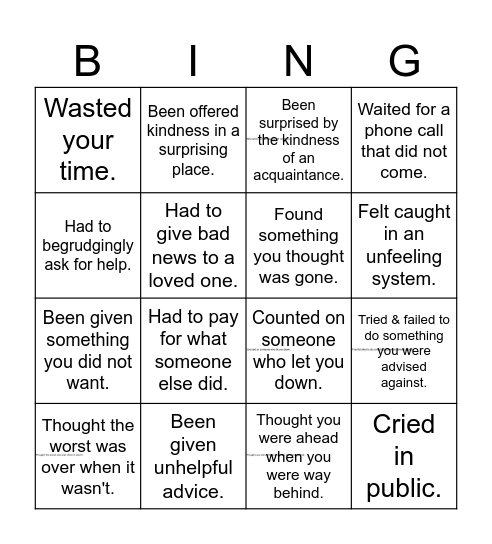 Disappointment Bingo! Bingo Card