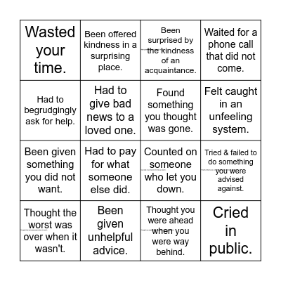 Disappointment Bingo! Bingo Card