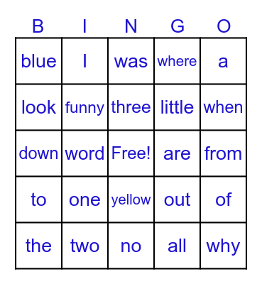 Tricky Word Bingo Card