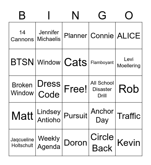 Faculty Meeting Bingo Card
