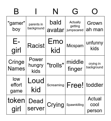 Rec Room Bingo Card