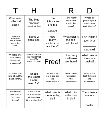 3rd Grade Bingo! Bingo Card