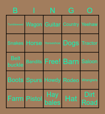 Cowboy Bingo! Bingo Card