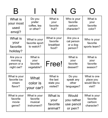 Untitled Bingo Card