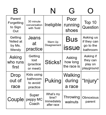 2023 XC Bingo Card