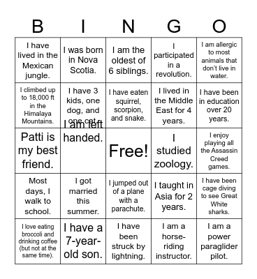 Get to know your teachers Bingo Card