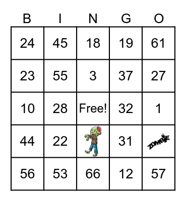 ZOMBIE Bingo Card