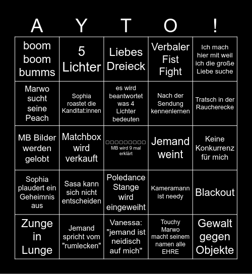 AYTO! Staffel 4 Bingo Card