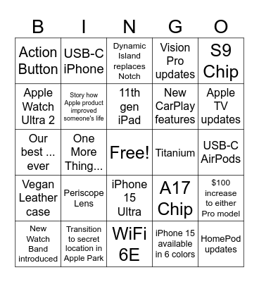 APPLE September Event 2023 Bingo Card