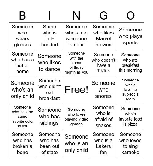 BBBS Human Bingo Card