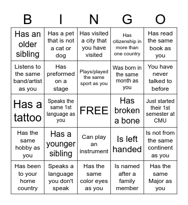 Find Someone Who... Bingo Card