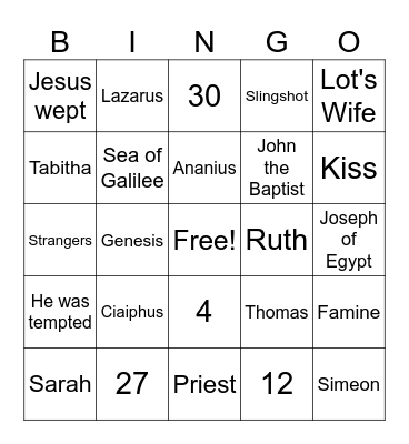 Bible Trivia Bingo Card
