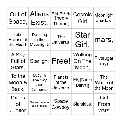 Out of this Universe. Bingo Card