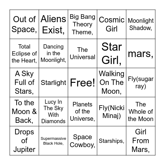 Out of this Universe. Bingo Card