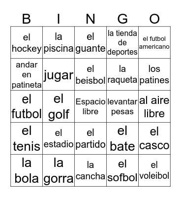 Deportes Bingo Card